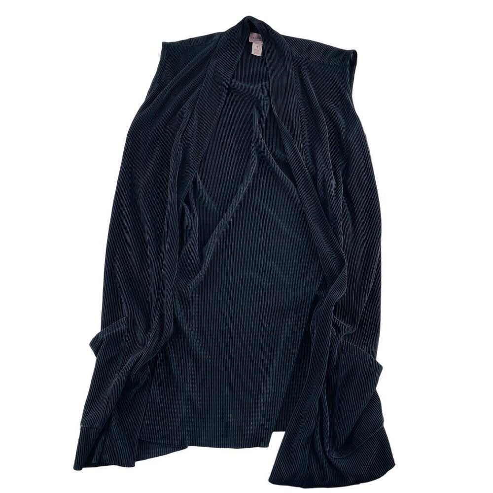 Chico's Easywear Black Sleeveless Open Cardigan Vest Size‎ 1 Small Ribbed
